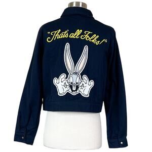 Vintage | 90s Looney Tunes Bugs Bunny Navy Blue That's All Folks Zip Jacket M